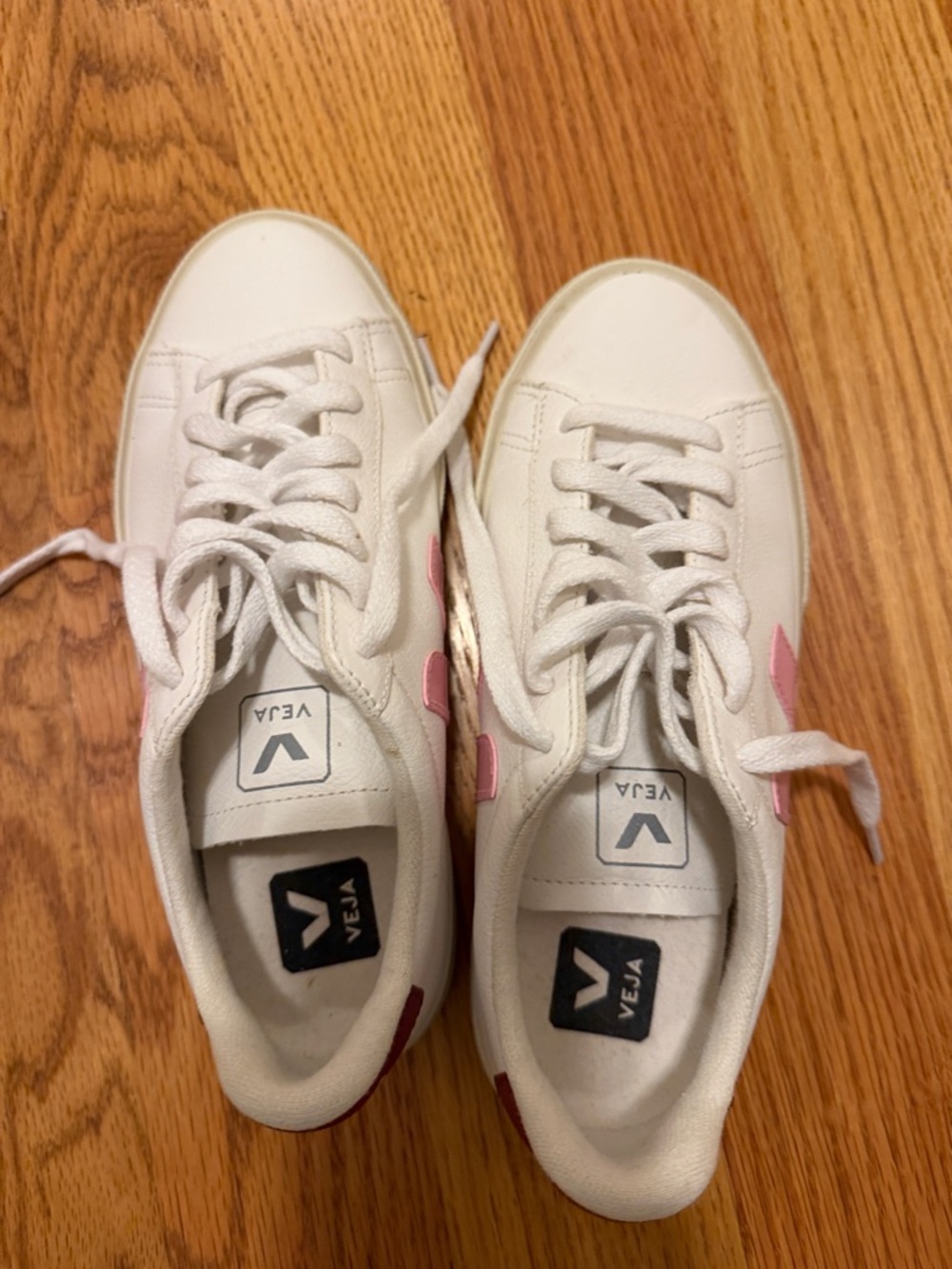 Veja Women's White Sneakers with Pink Accents size 37